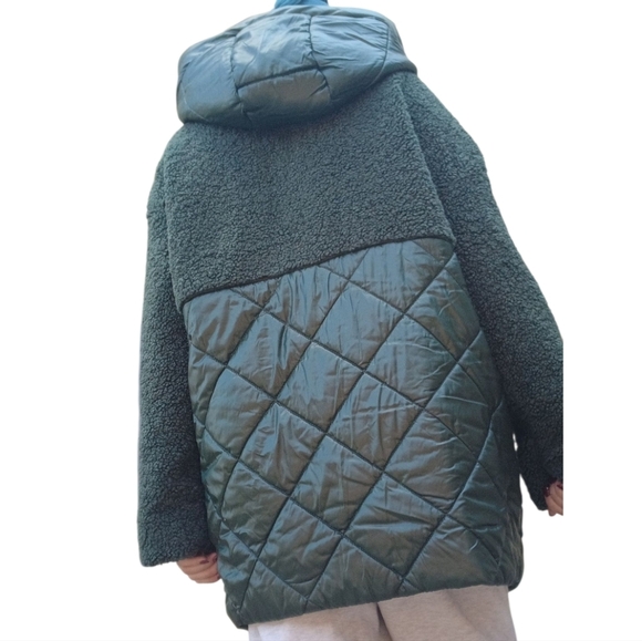 Marc New York Green Sherpa Fleece Puffer Jacket Medium - Picture 4 of 4